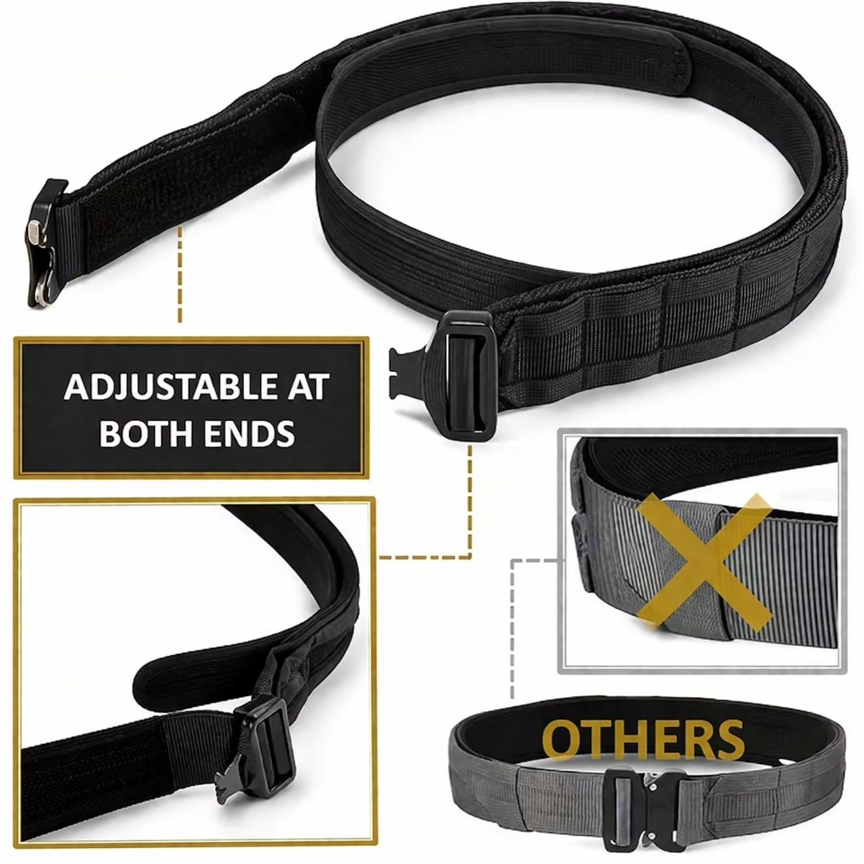 Тактически MOLLE колан с вътрешен колан и метална катарама - 130 см