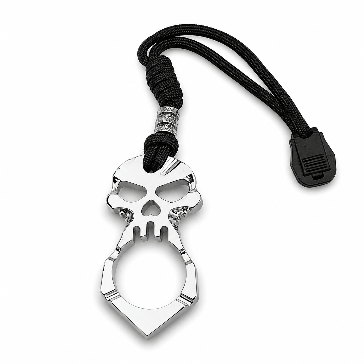 Metallischer Einfinger-Schlagring BlackAirsoft OSATO mit Totenkopf und Kordel