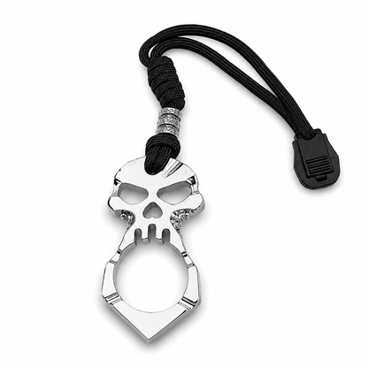 Metallischer Einfinger-Schlagring BlackAirsoft OSATO mit Totenkopf und Kordel