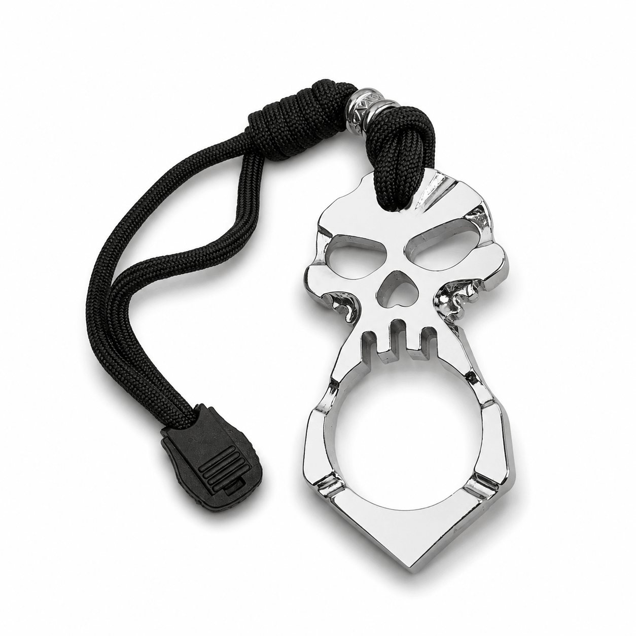 Metallischer Einfinger-Schlagring BlackAirsoft OSATO mit Totenkopf und Kordel