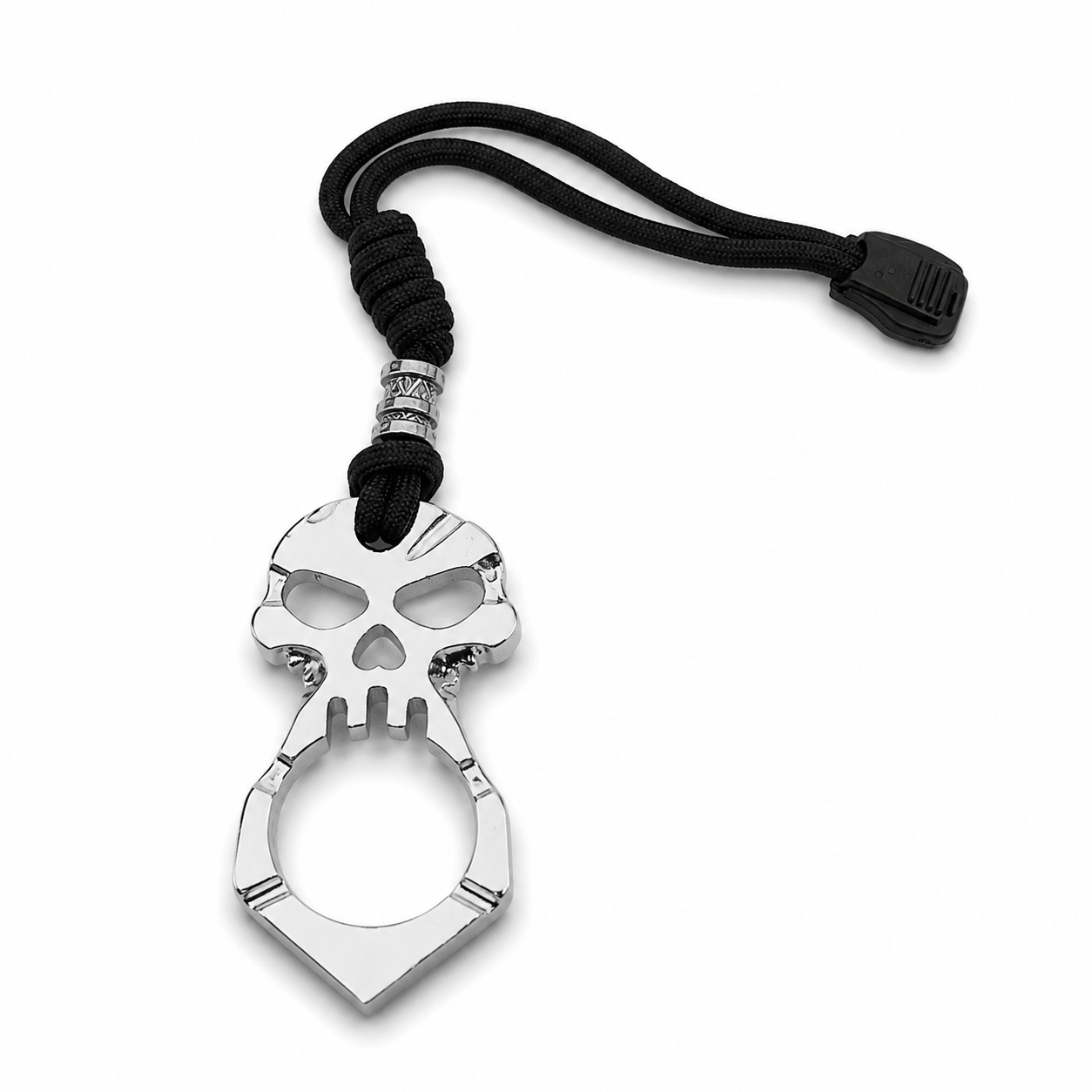 Metallischer Einfinger-Schlagring BlackAirsoft OSATO mit Totenkopf und Kordel
