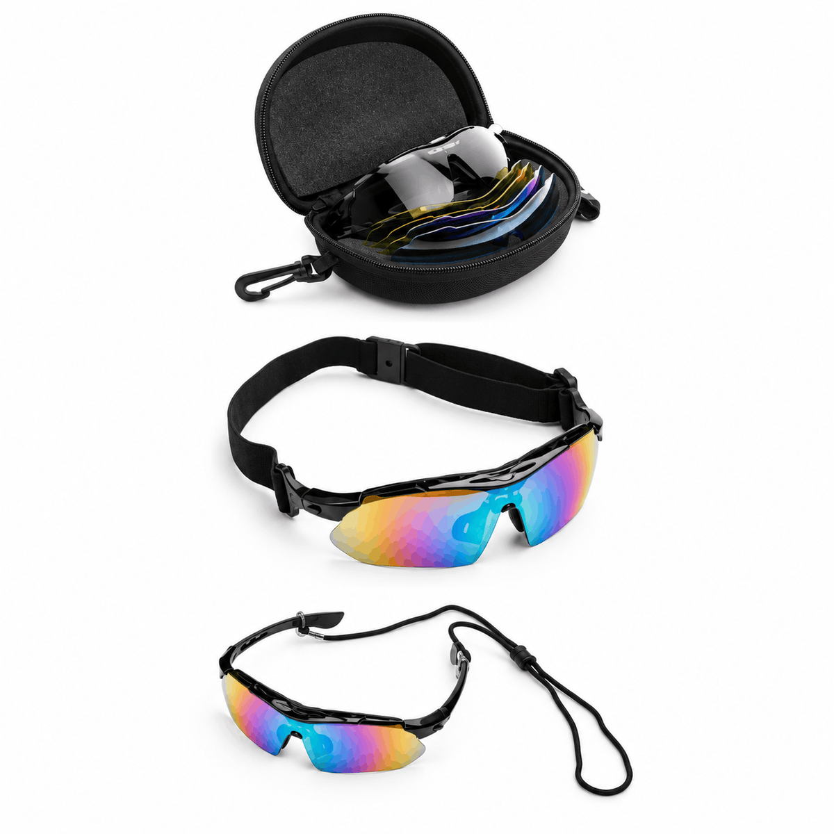 Sportsonnenbrille mit 5 austauschbaren Gläsern und Polarisation – Set