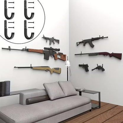 Стойка за оръжия, комплект 2 броя куки за пушки, черен